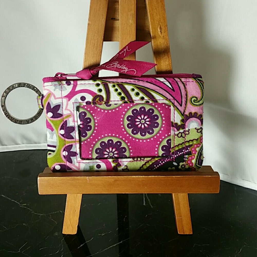 Vera Bradley Zip Pouch ID Key Ring Wallet Pink